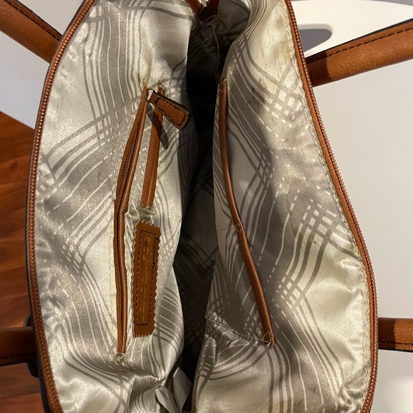 London Fog Lark Tan Ostrich-Embossed Dome Satchel - Picture 3 of 3